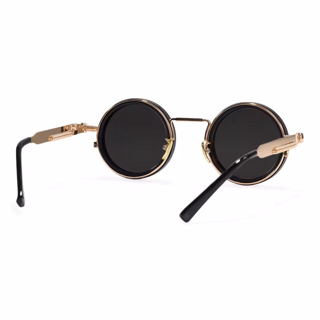 Back view of Orinr steampunk round metal sunglasses RM0312605 in gold