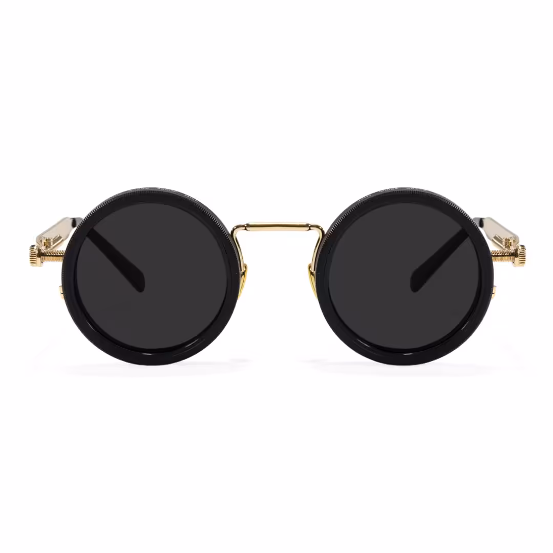 Front view of Orinr steampunk round metal sunglasses RM0312605 in gold