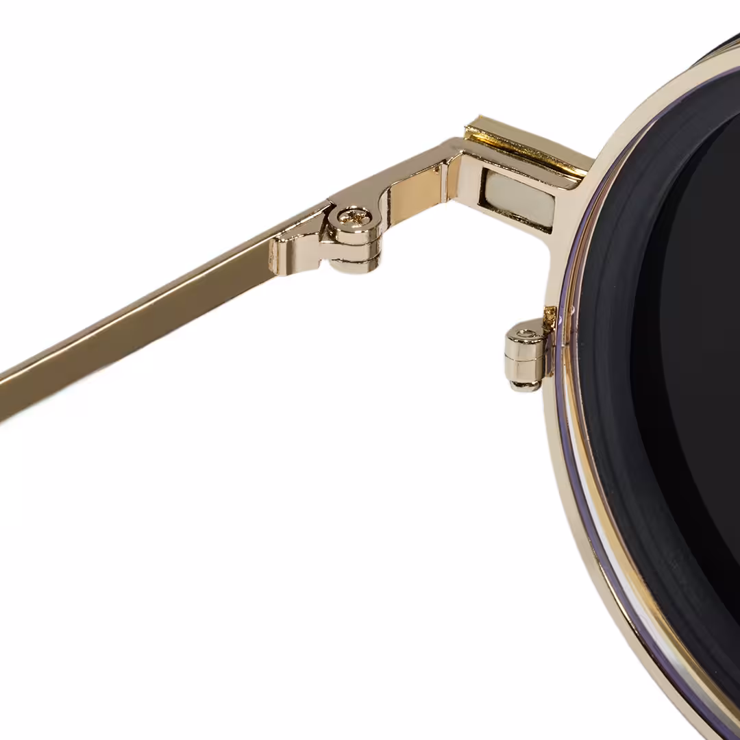 Hinge detail of Orinr steampunk round metal sunglasses RM0312605 in gold