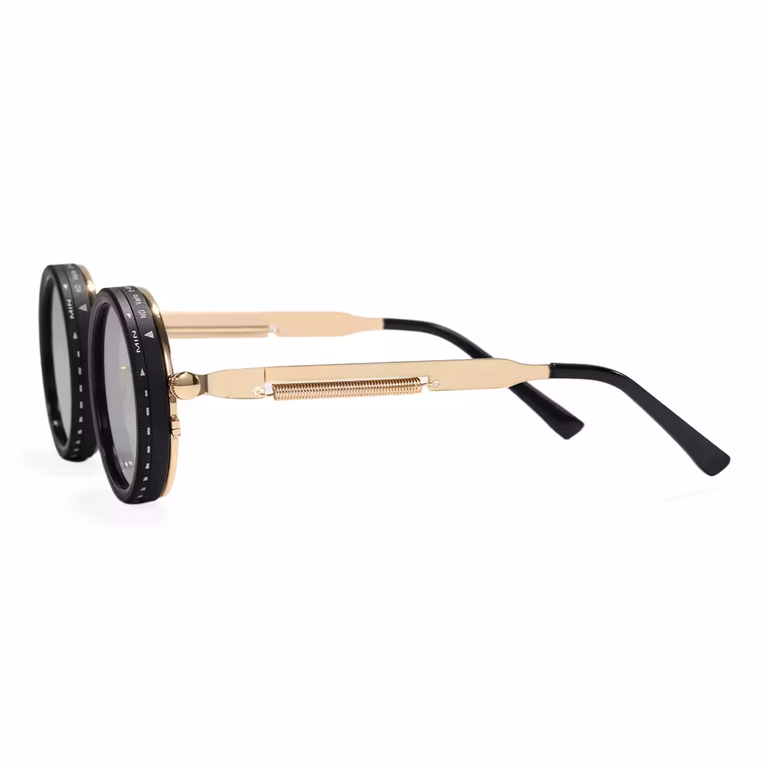 Side view of Orinr steampunk round metal sunglasses RM0312605 in gold