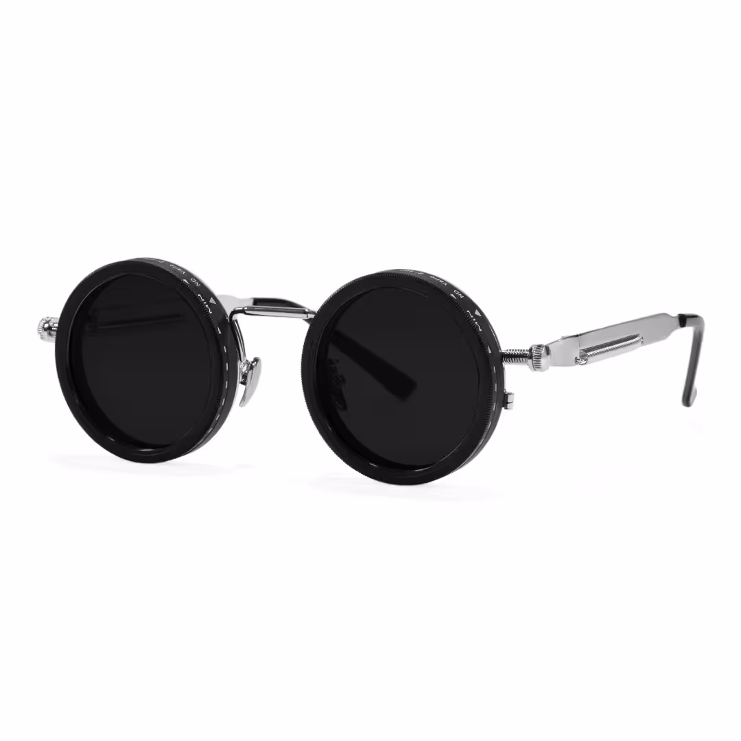 Angle view of Orinr steampunk round metal sunglasses RM0312605 in silver