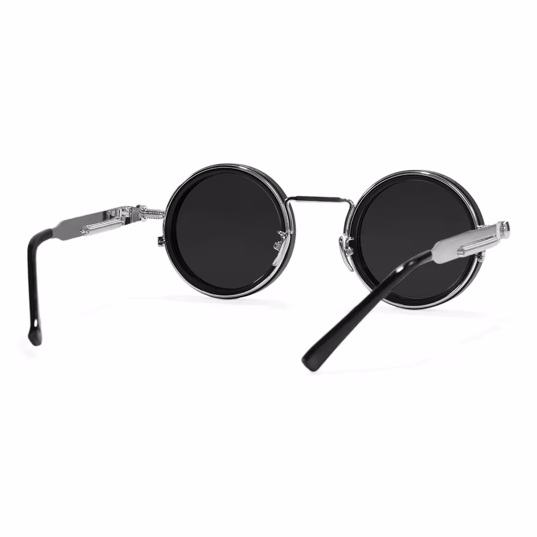 Back view of Orinr steampunk round metal sunglasses RM0312605 in silver