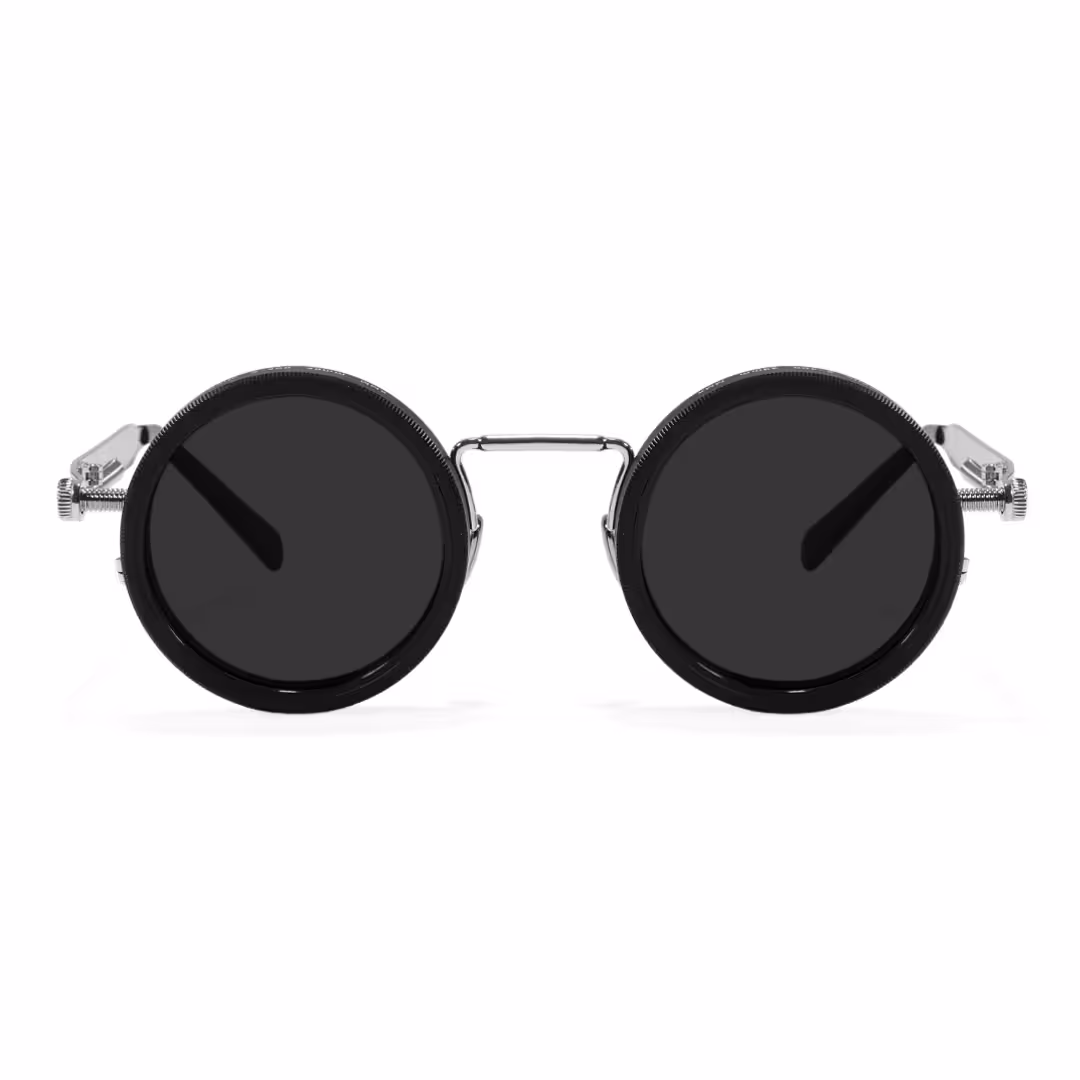 Front view of Orinr steampunk round metal sunglasses RM0312605 in silver