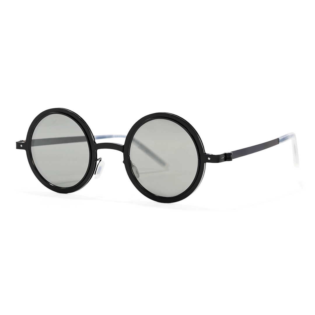 Angle view of Myron steampunk round metal sunglasses RM0322507 in black
