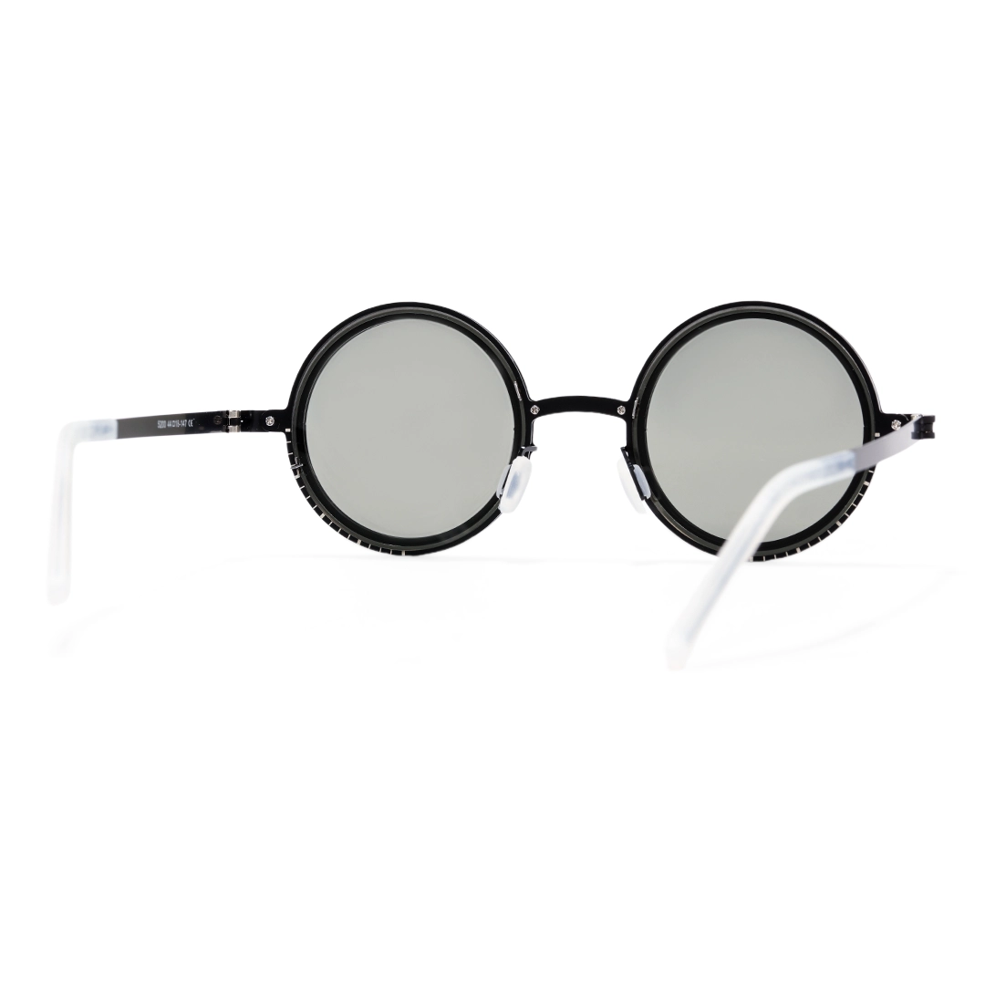Back view of Myron steampunk round metal sunglasses RM0322507 in black