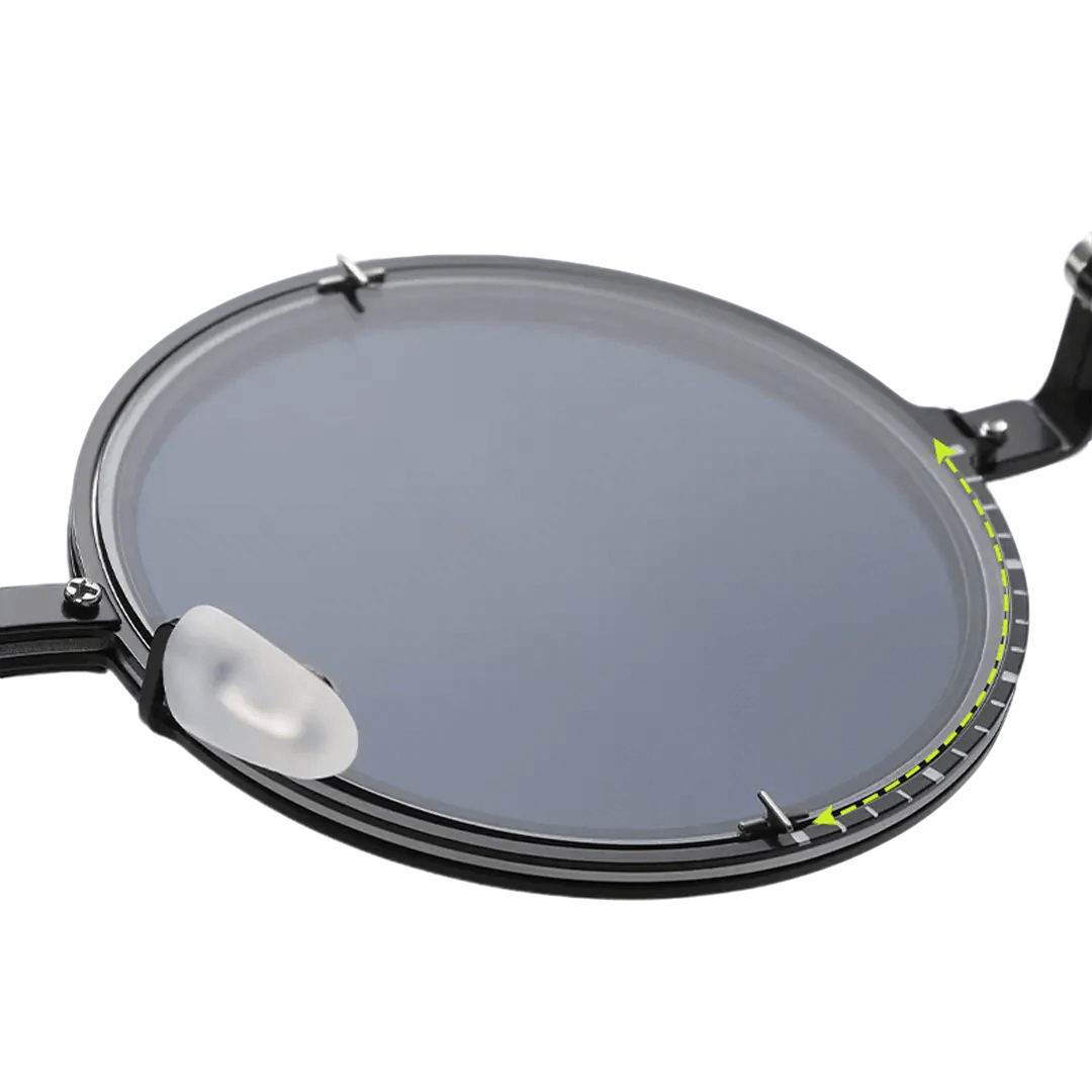 Frame detail view of Myron steampunk round metal sunglasses RM0322507 in black