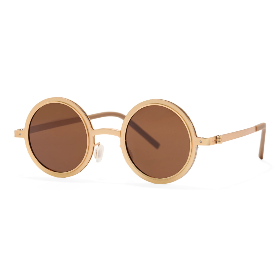 Angle view of Myron steampunk round metal sunglasses RM0322507 in gold