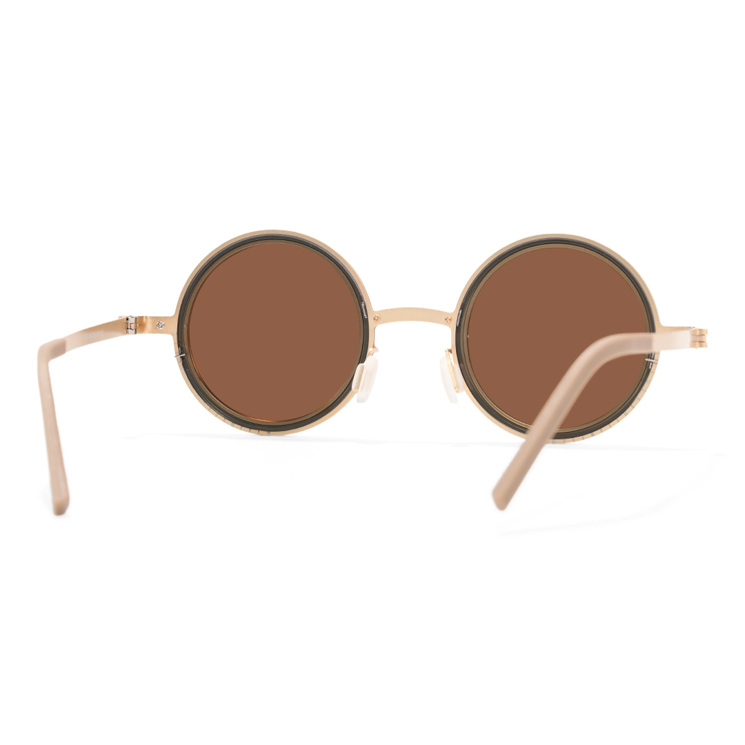 Back view of Myron steampunk round metal sunglasses RM0322507 in gold