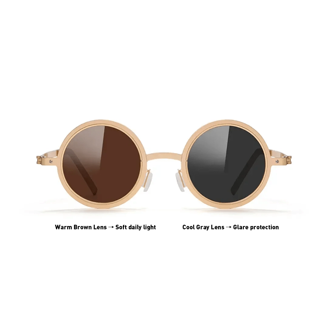 Frame detail view of Myron steampunk round metal sunglasses RM0322507 in gold