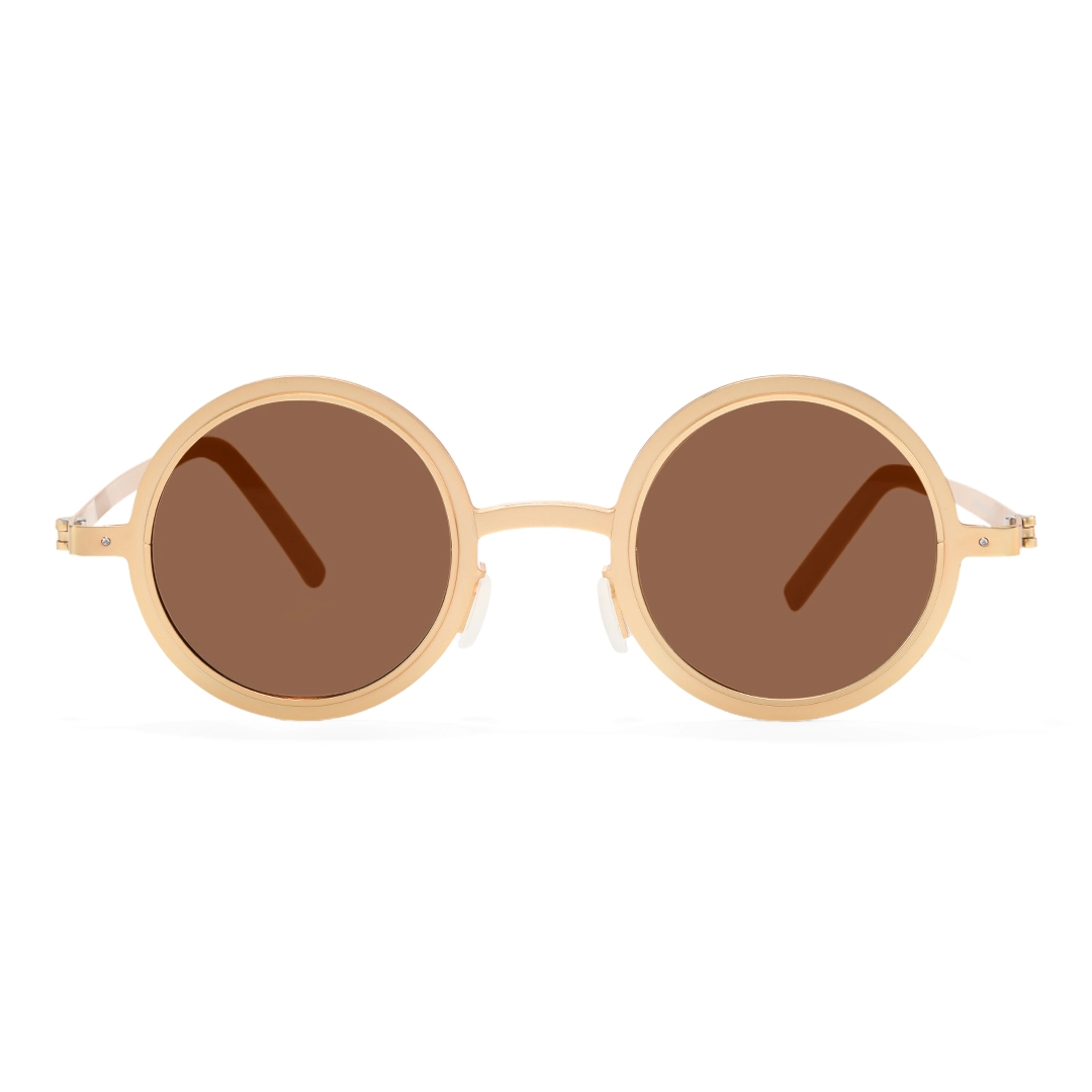 Front view of Myron steampunk round metal sunglasses RM0322507 in gold