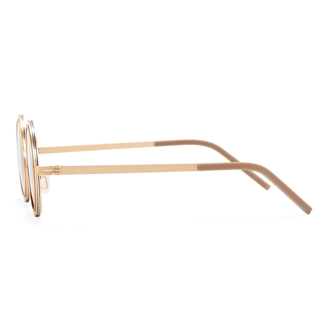 Side view of Myron steampunk round metal sunglasses RM0322507 in gold