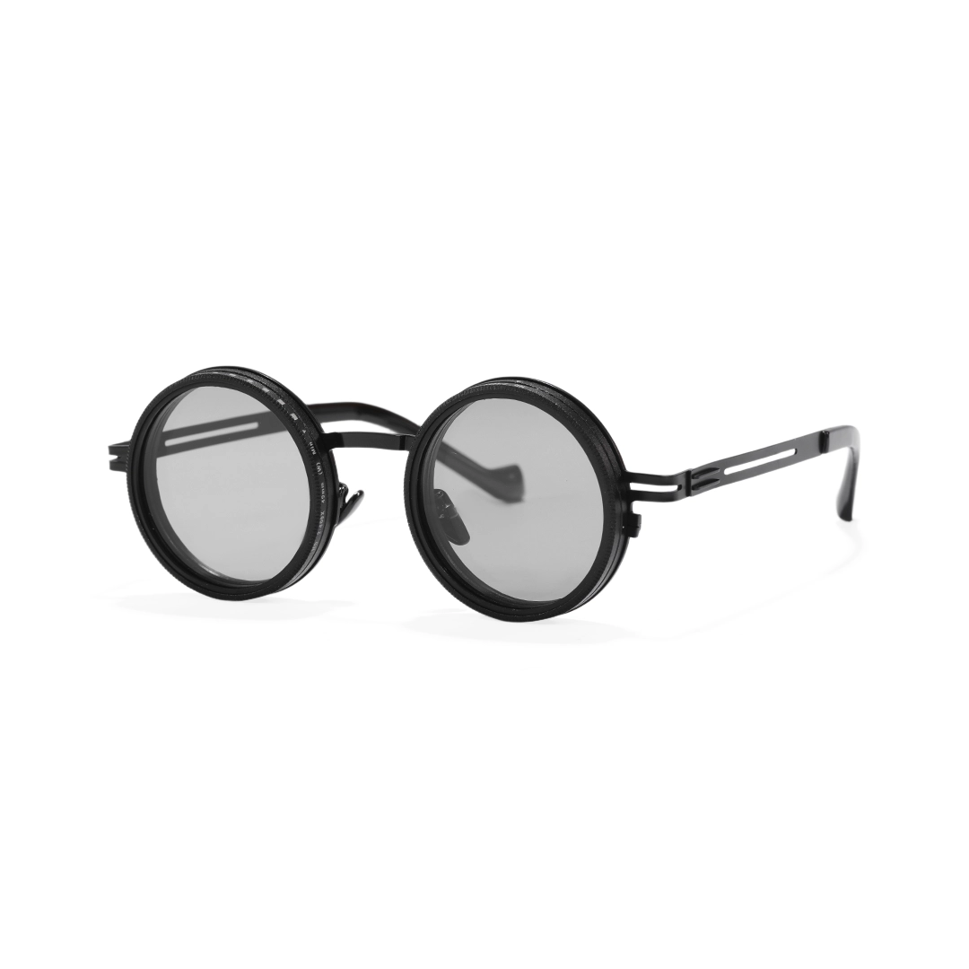 Angle view of Caelon round metal sunglasses RM0352507 in black
