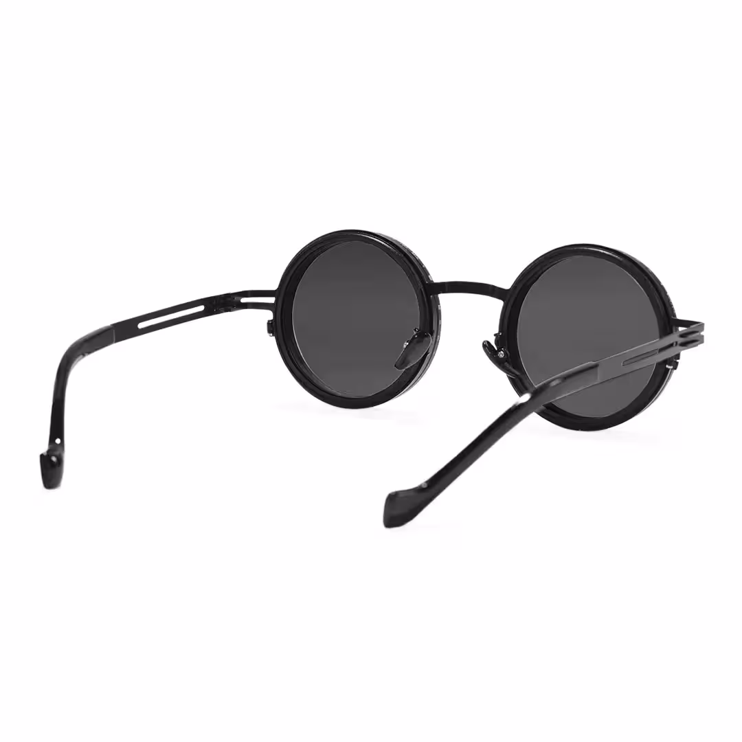 Back view of Caelon steampunk round metal sunglasses RM0352507 in black