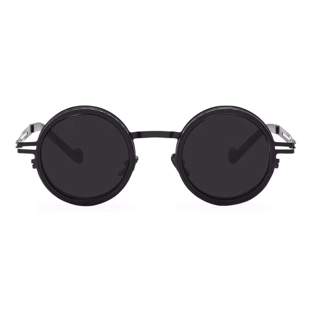 Front view of Caelon steampunk round metal sunglasses RM0352507 in black
