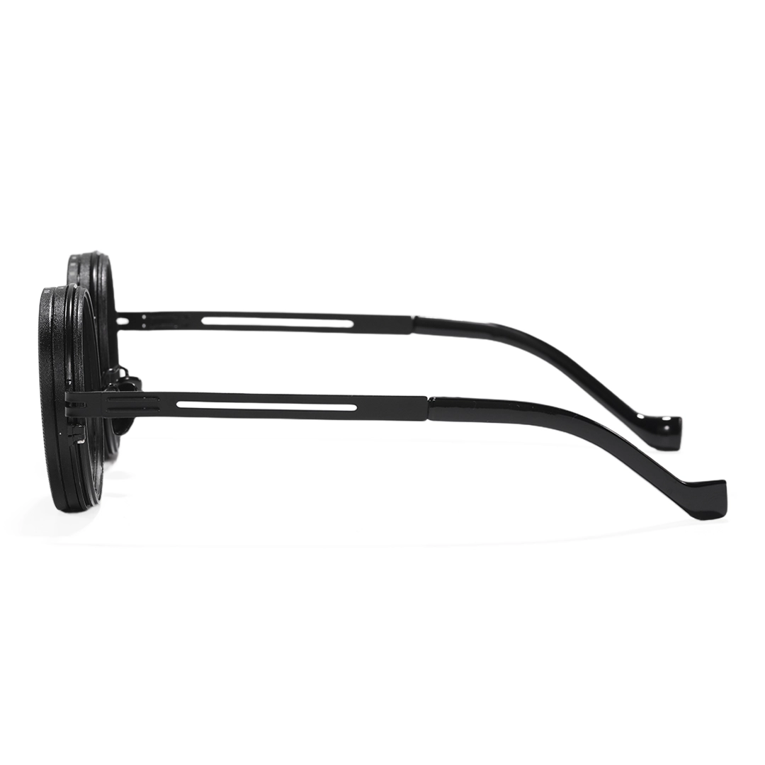 Side view of Caelon steampunk round metal sunglasses RM0352507 in black