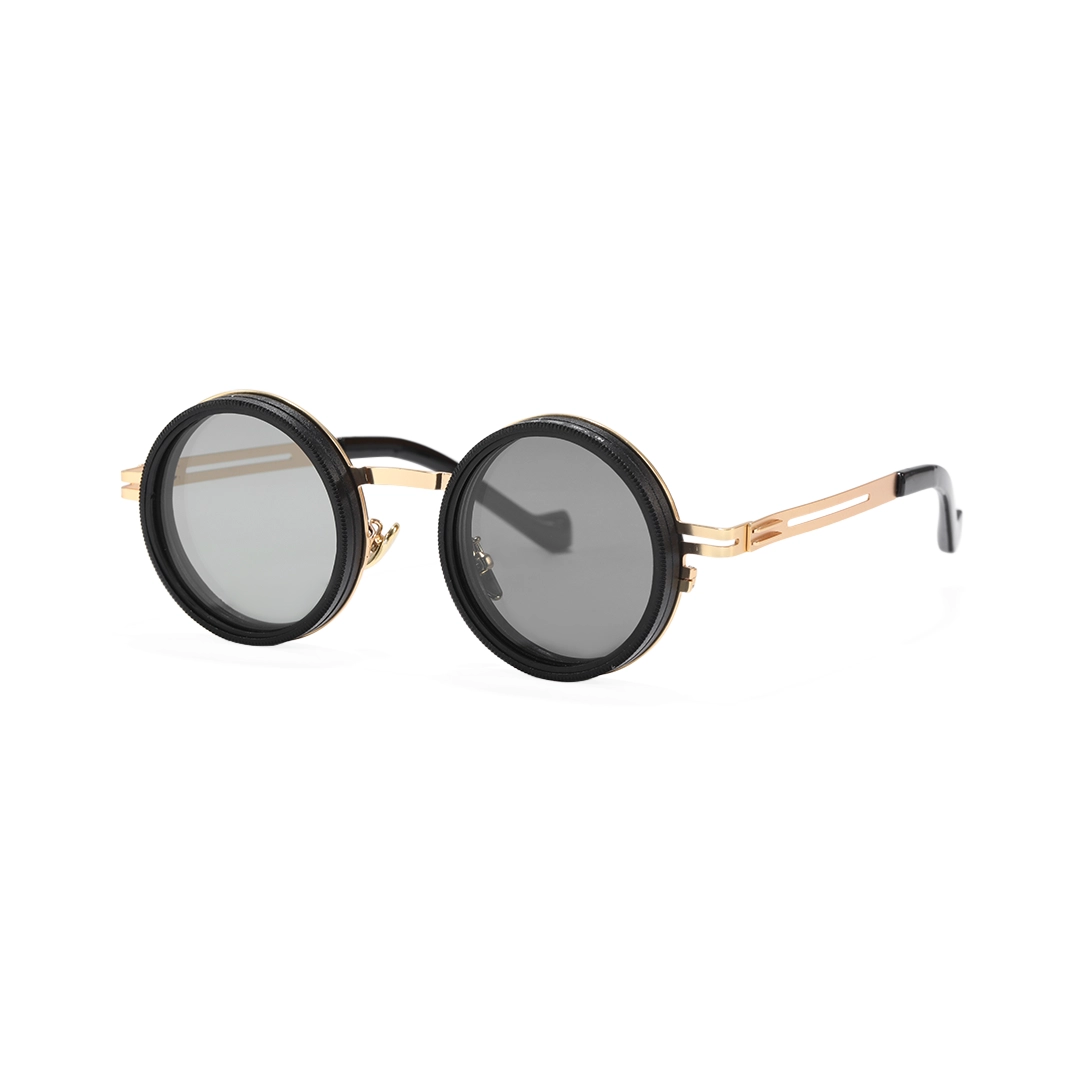 Angle view of Caelon round metal sunglasses RM0352507 in gold