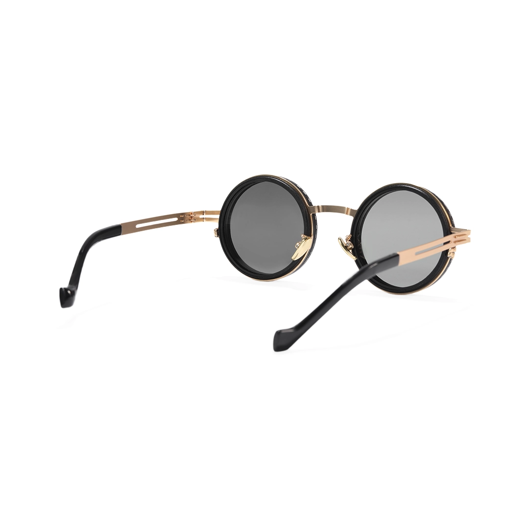Back view of Caelon round metal sunglasses RM0352507 in gold