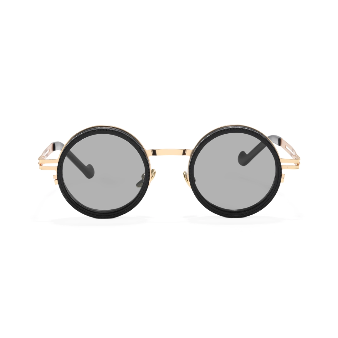 Front view of Caelon round metal sunglasses RM0352507 in gold