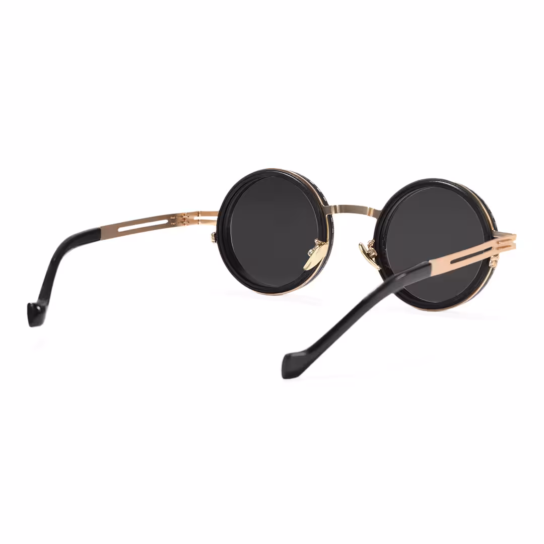 Back view of Caelon steampunk round metal sunglasses RM0352507 in gold