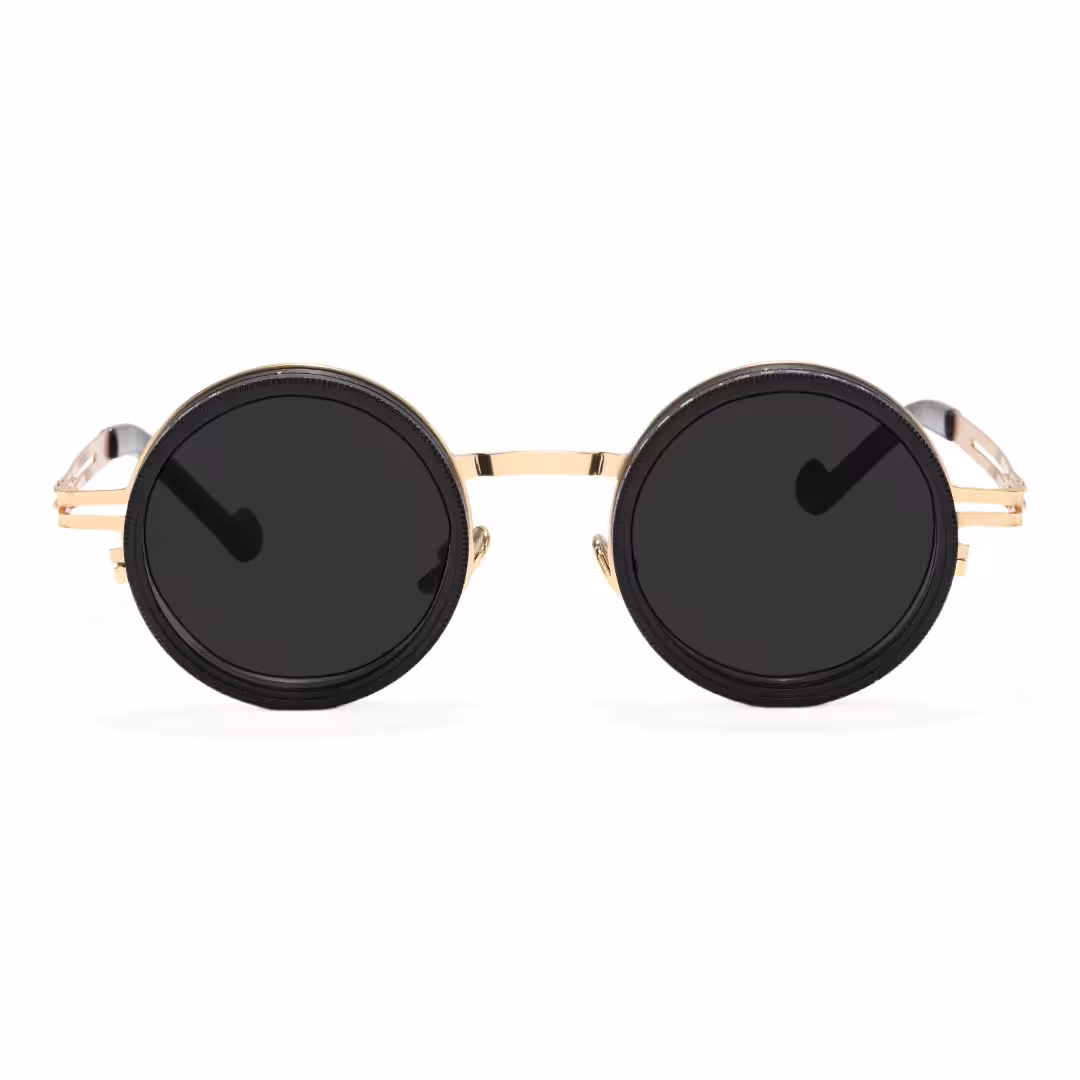 Front view of Caelon steampunk round metal sunglasses RM0352507 in gold
