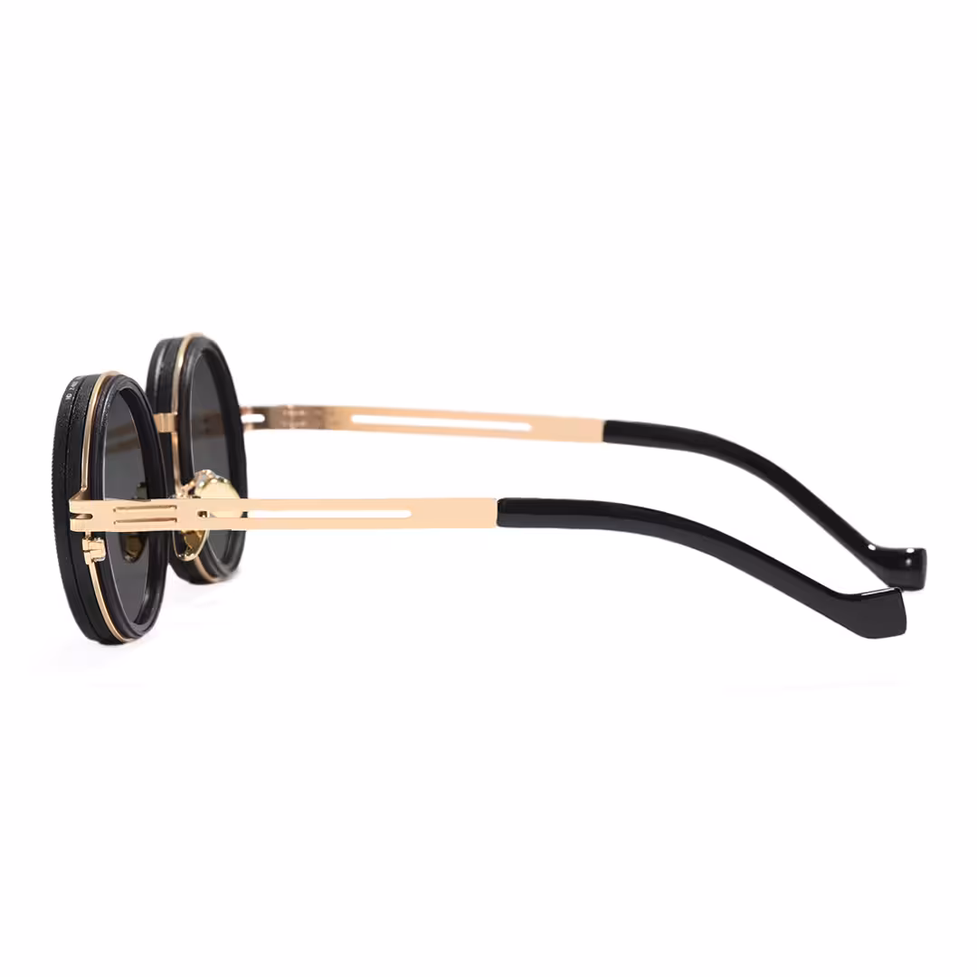 Side view of Caelon steampunk round metal sunglasses RM0352507 in gold