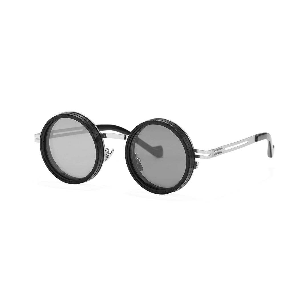 Angle view of Caelon round metal sunglasses RM0352507 in silver