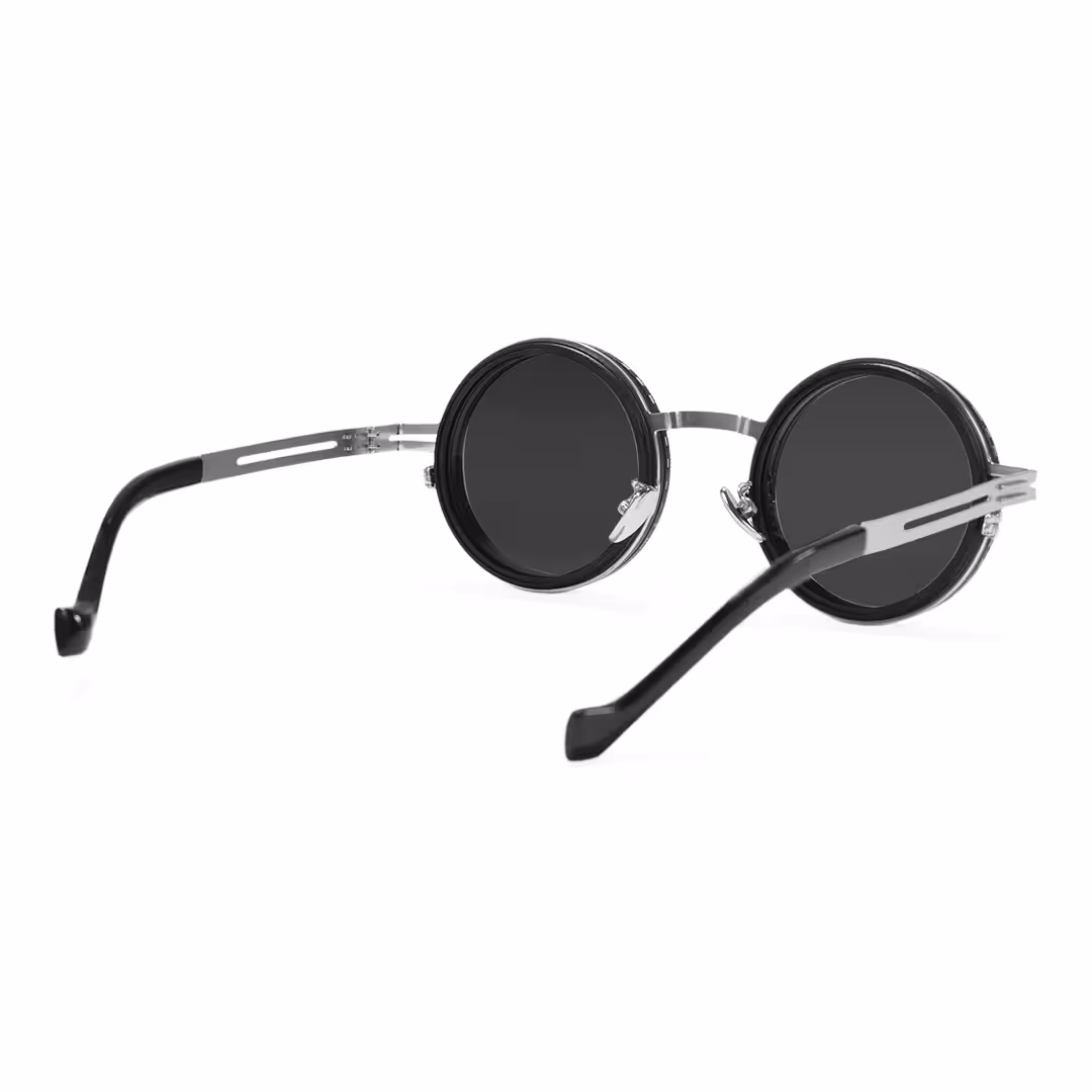 Back view of Caelon steampunk round metal sunglasses RM0352507 in silver