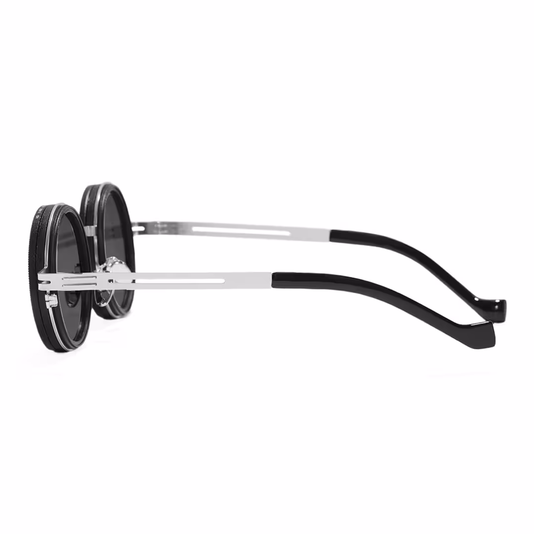 Side view of Caelon steampunk round metal sunglasses RM0352507 in silver