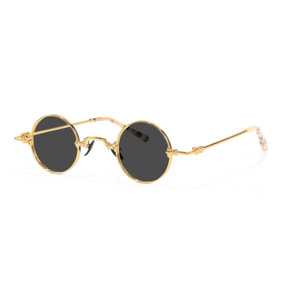 Angle view of Regan john lennon round metal sunglasses RM0362505 in gold
