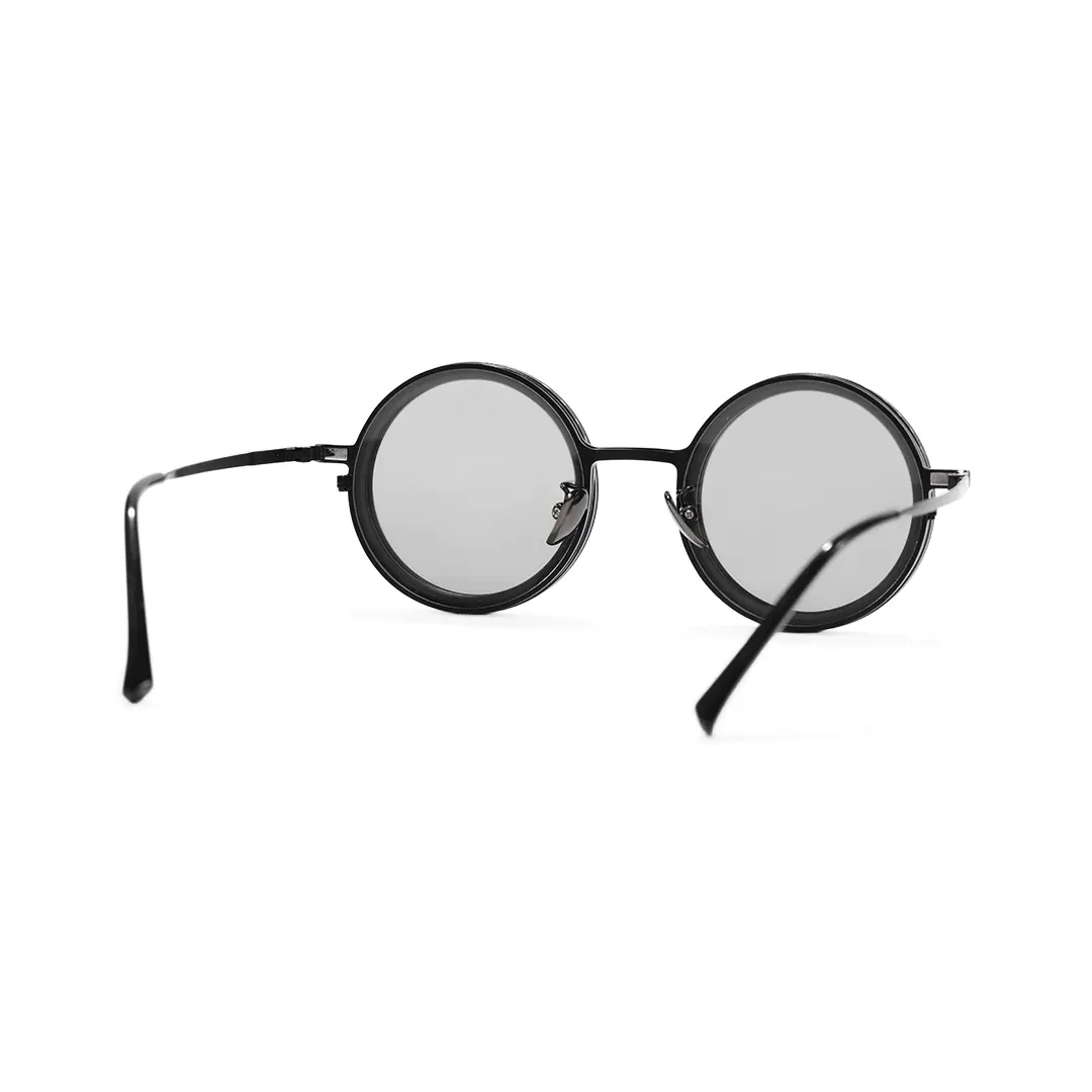 Back view of Aeris steampunk round metal magnetic clip-on sunglasses set with interchangeable clip-on lenses RM0382507 in black