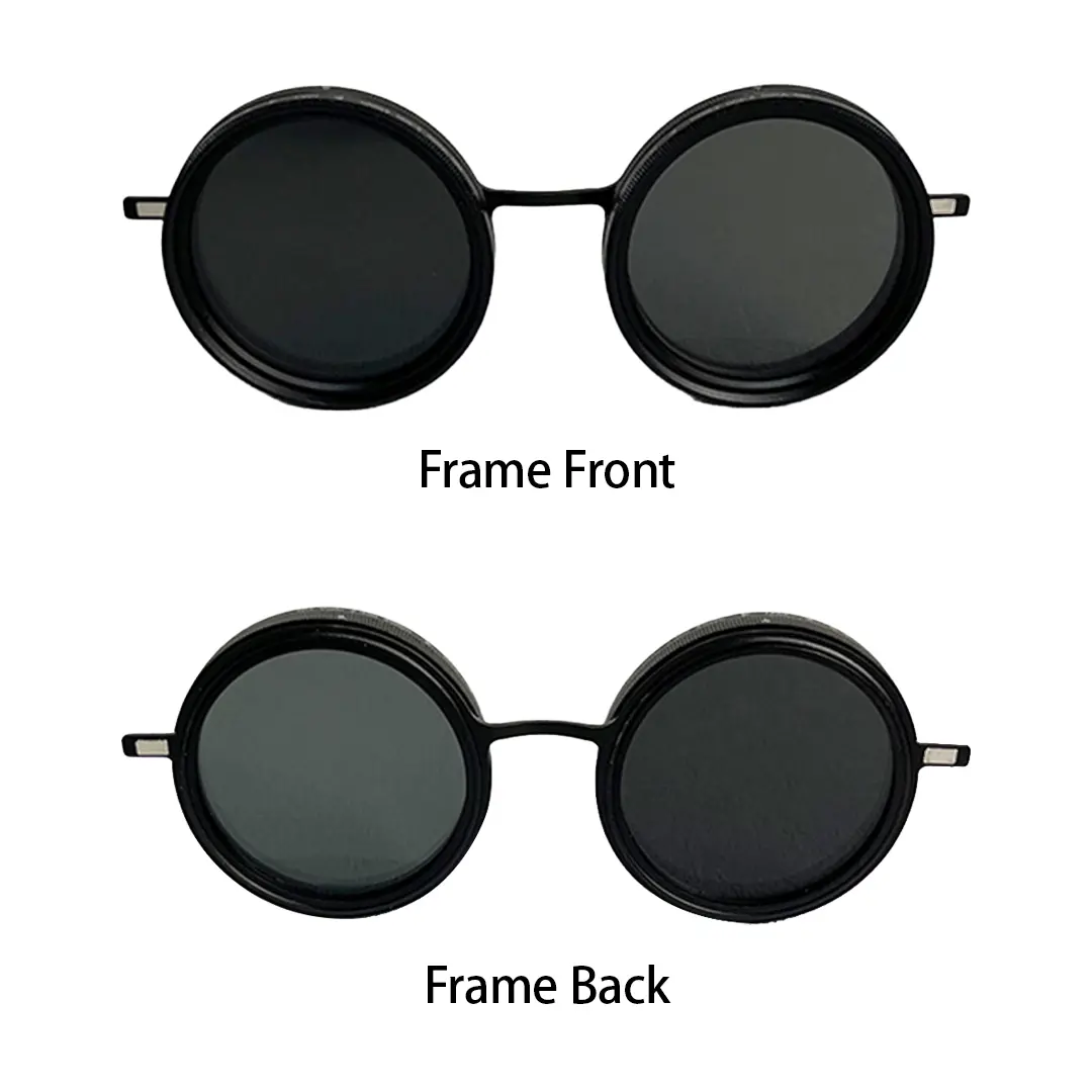 Before and after lens effect comparison of Aeris steampunk round metal magnetic clip-on sunglasses set with interchangeable clip-on lenses RM0382507 in black
