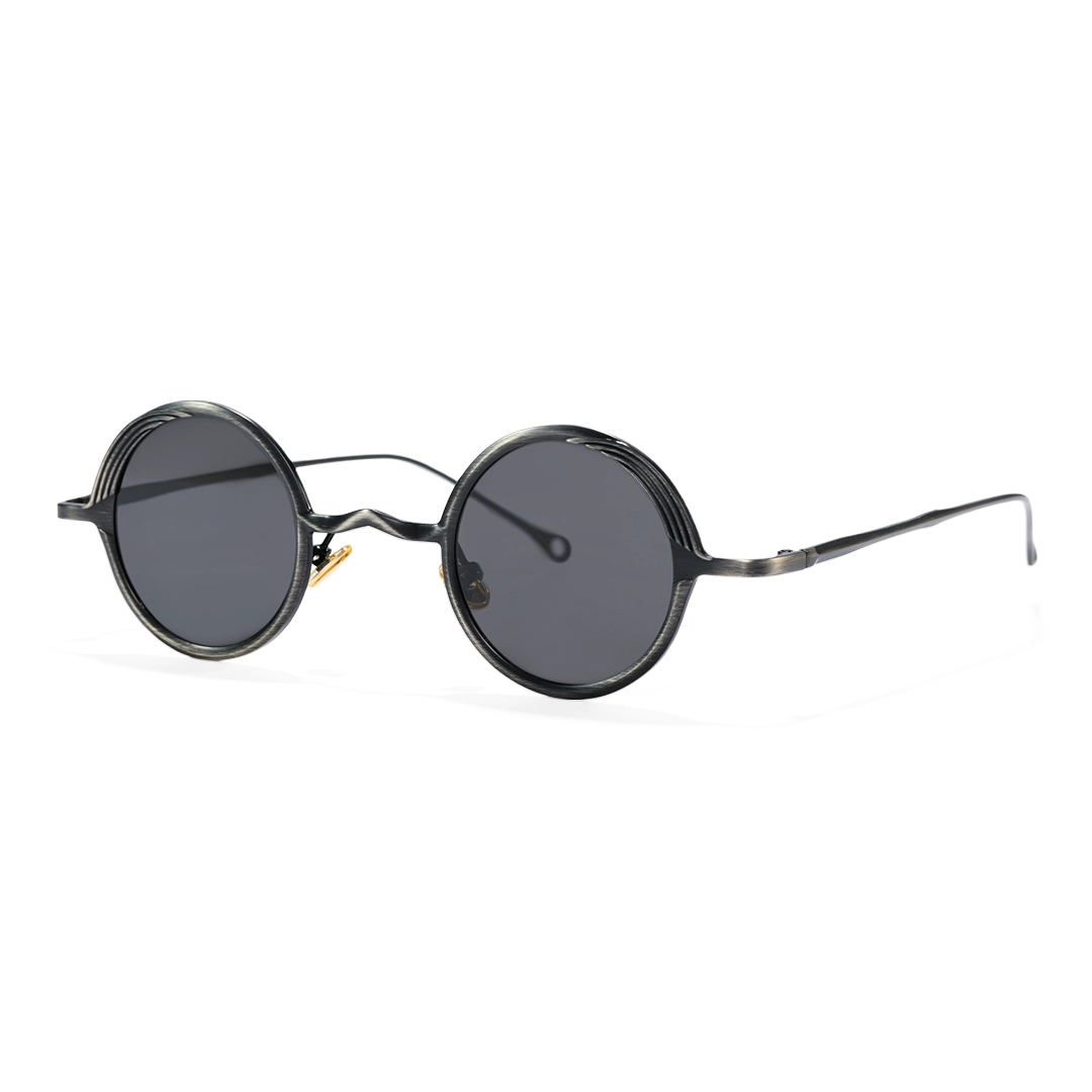 Angle view of Ulric round metal sunglasses RM0402601 in black