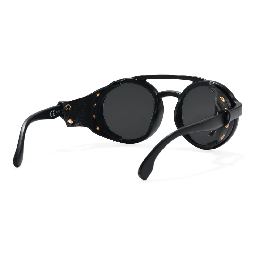 Back view of Rhys steampunk round pc sunglasses RP0082604 in black