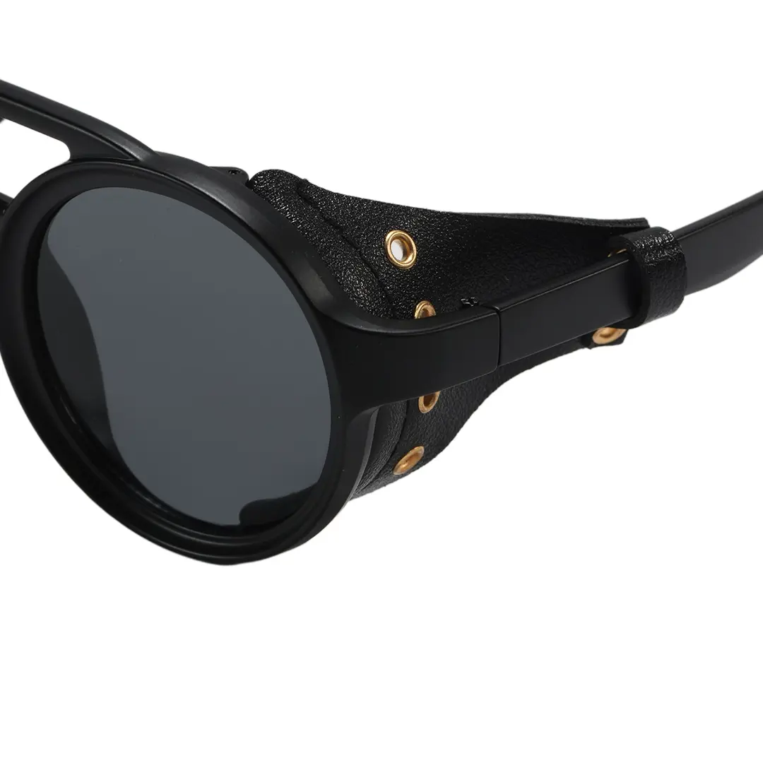 End piece detail of Rhys steampunk round pc sunglasses RP0082604 in black