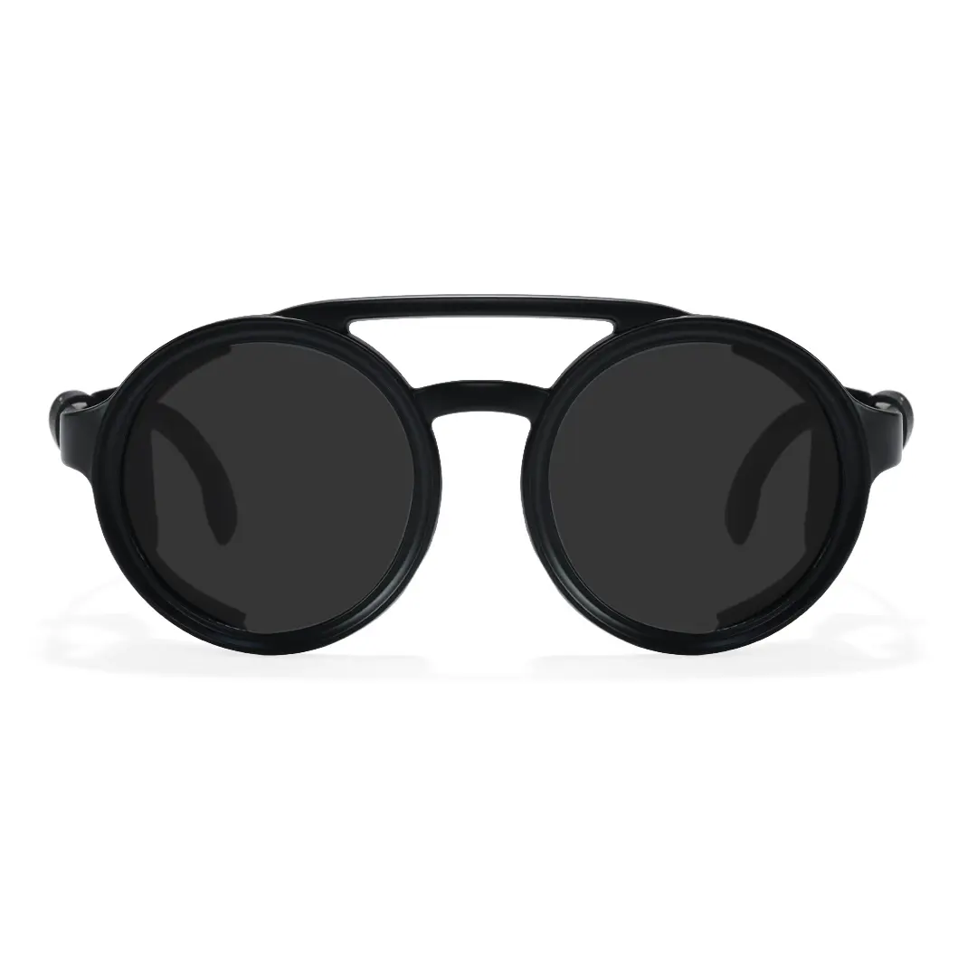 Front view of Rhys steampunk round pc sunglasses RP0082604 in black