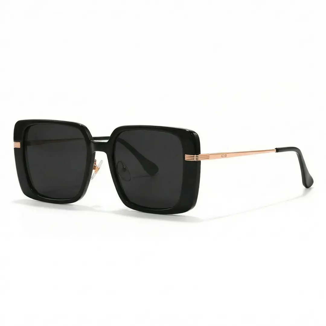 Angle view of Bonina fashion square acetate sunglasses in black. SPU: SA0392503S
