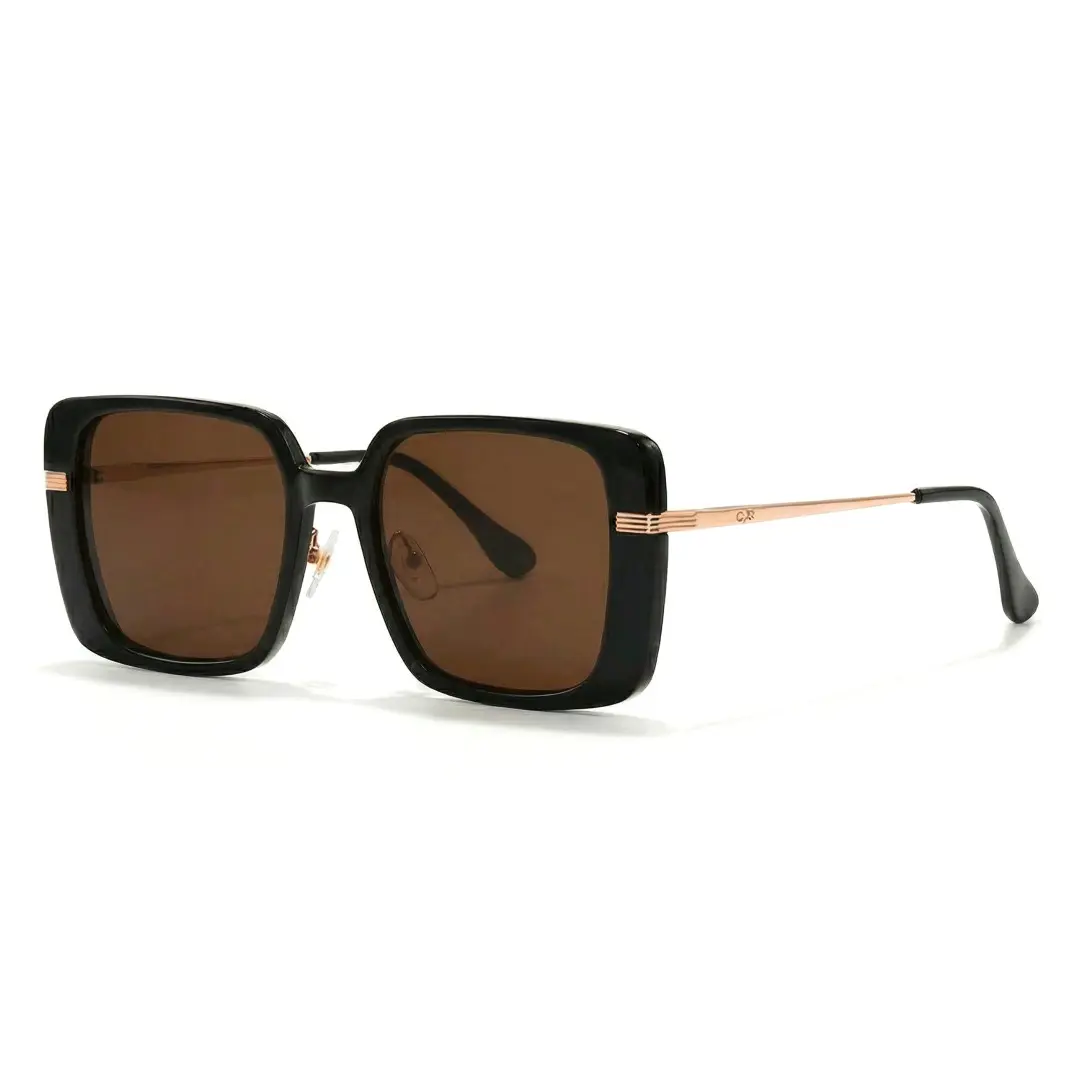 Angle view of Bonina fashion square acetate sunglasses in brown. SPU: SA0392503S