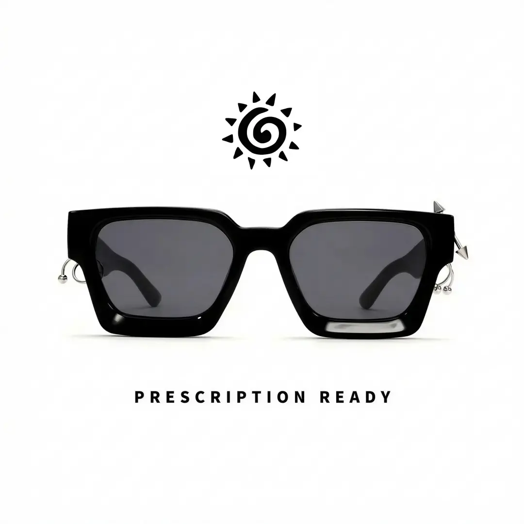 Front view of Ansel square pc handcrafted polarized sunglasses SP0012603 in black