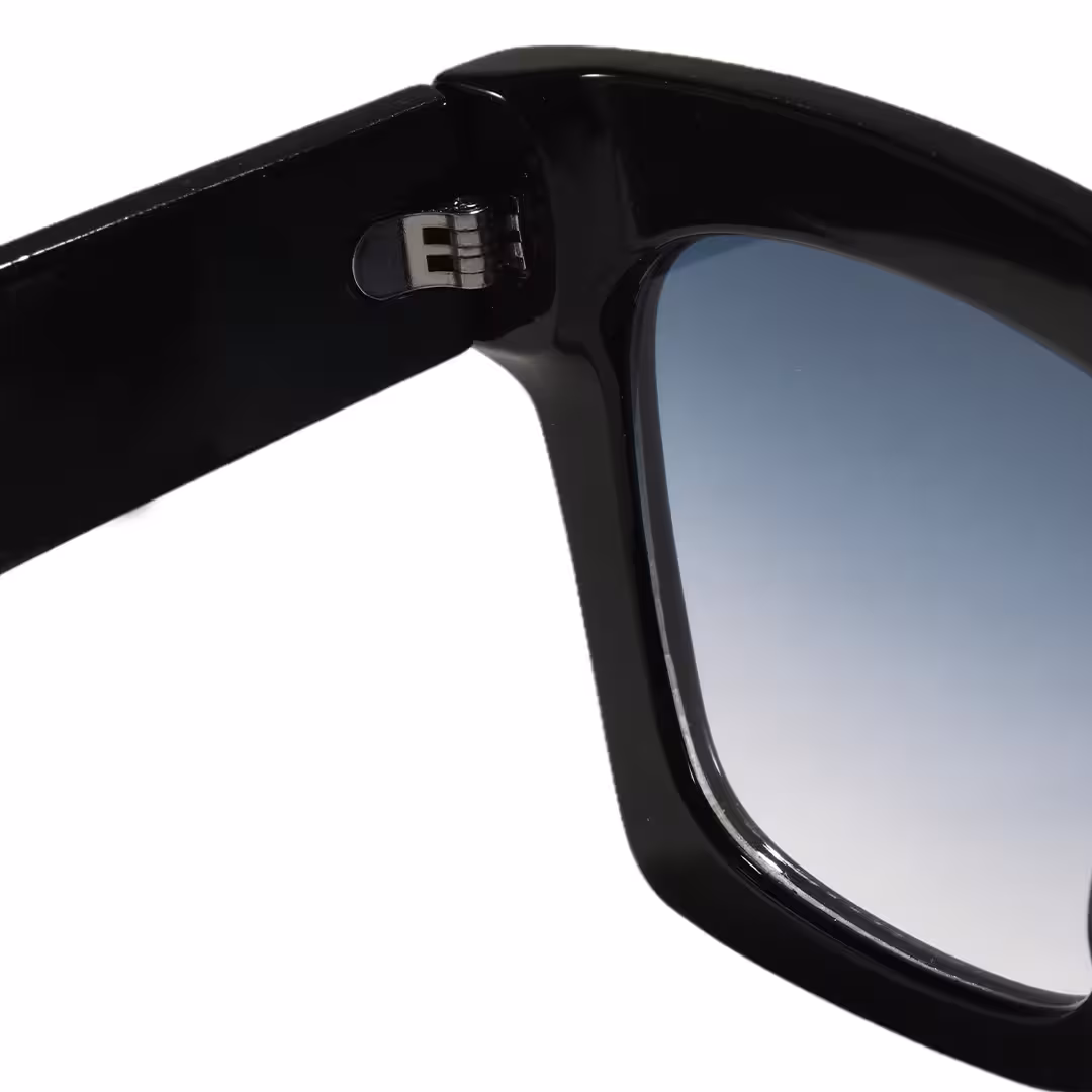 Hinge detail of Brixt square pc sunglasses in black. SPU: SP0052605