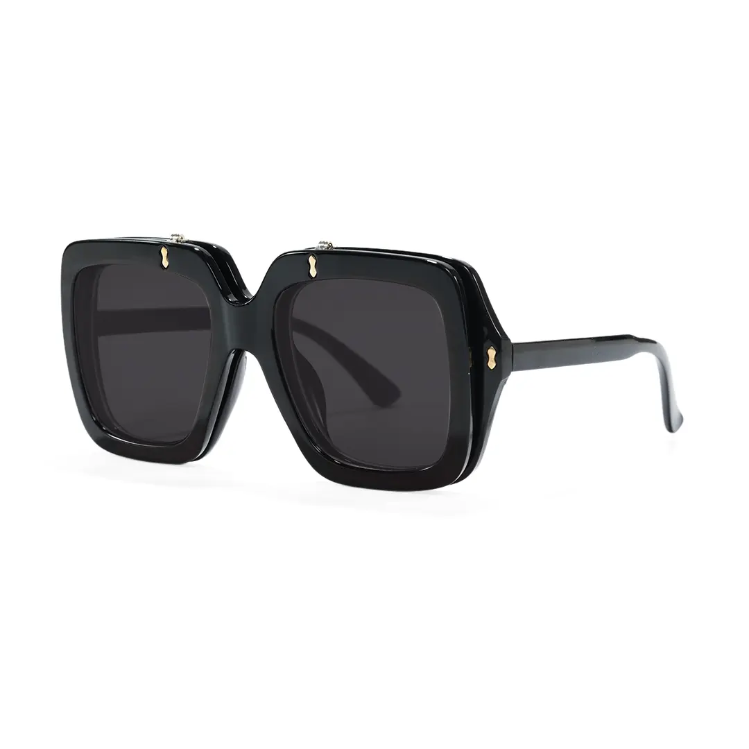 Angle view of Lucius vintage square pc flip-up sunglasses in closed position SP0192603 in black