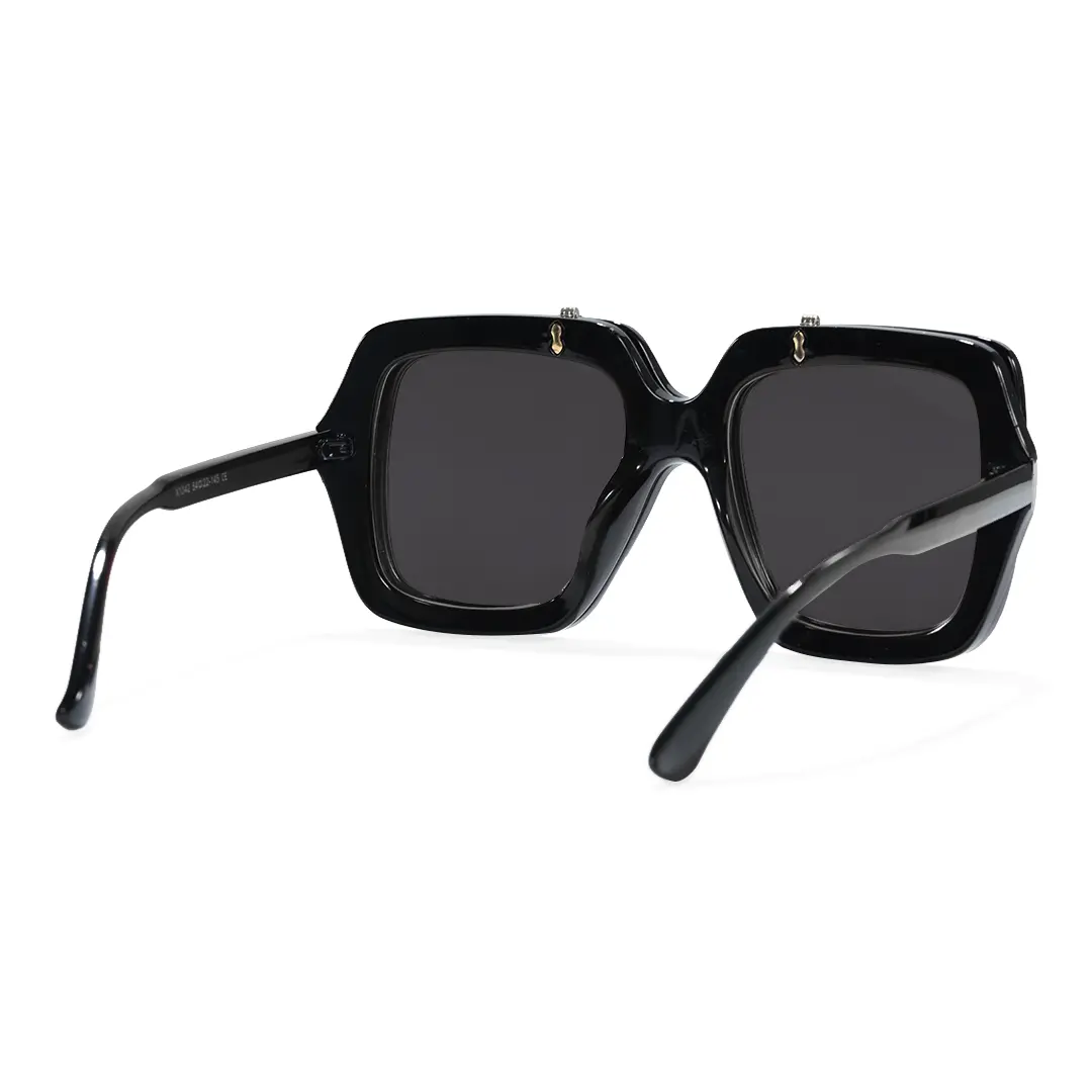 Back view of Lucius vintage square pc flip-up sunglasses in closed position SP0192603 in black