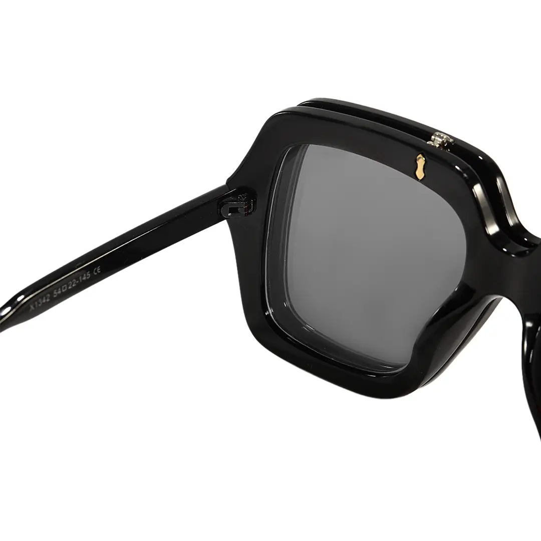 Frame detail view of Lucius vintage square pc flip-up sunglasses in closed position SP0192603 in black