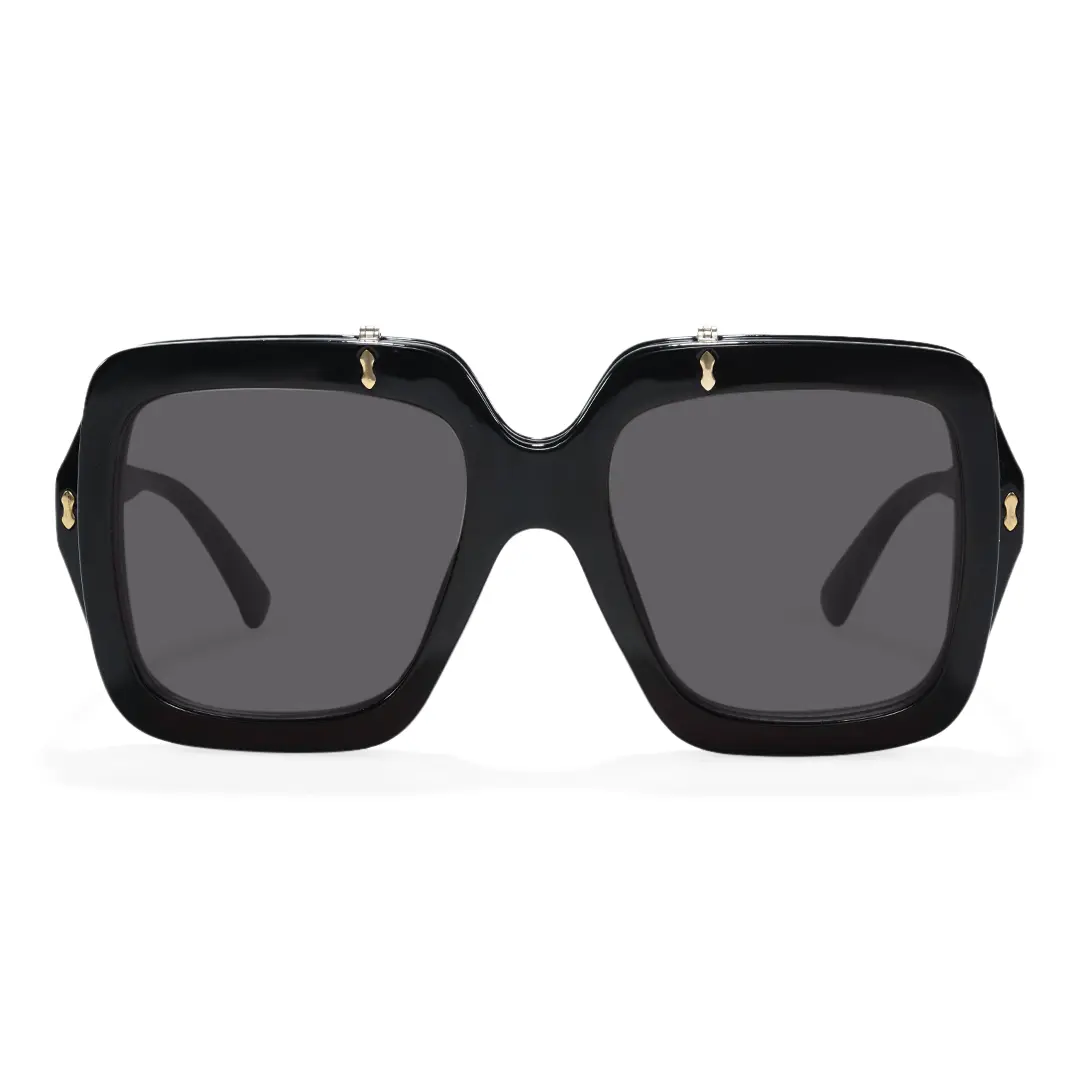 Front view of Lucius vintage square pc flip-up sunglasses in closed position SP0192603 in black