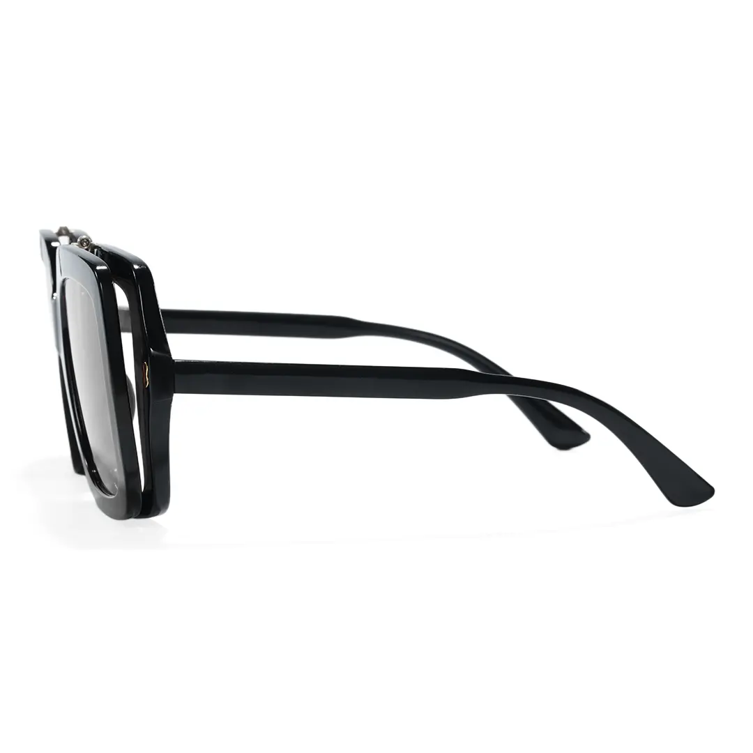 Side view of Lucius vintage square pc flip-up sunglasses in closed position SP0192603 in black