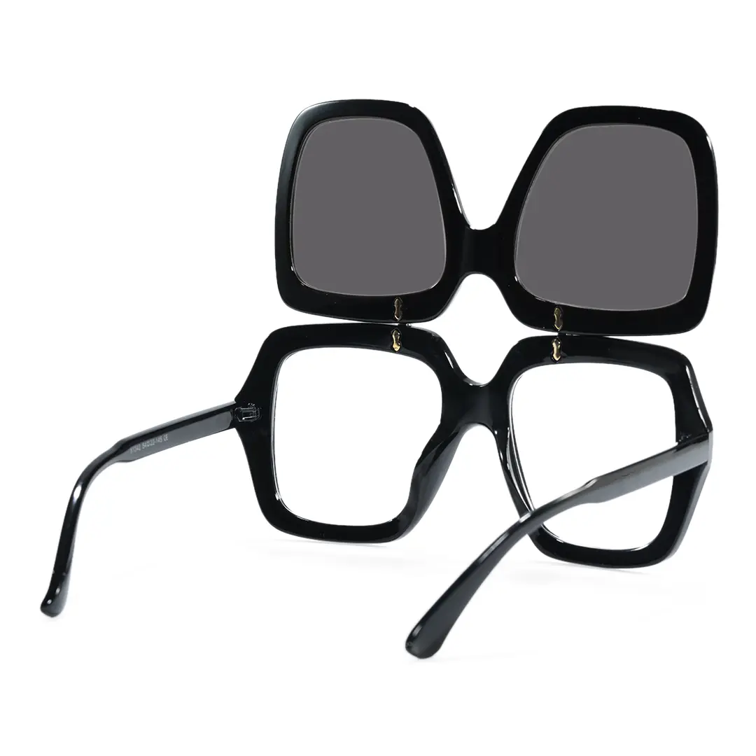 Back view of Lucius vintage square pc flip-up sunglasses in open position SP0192603 in black