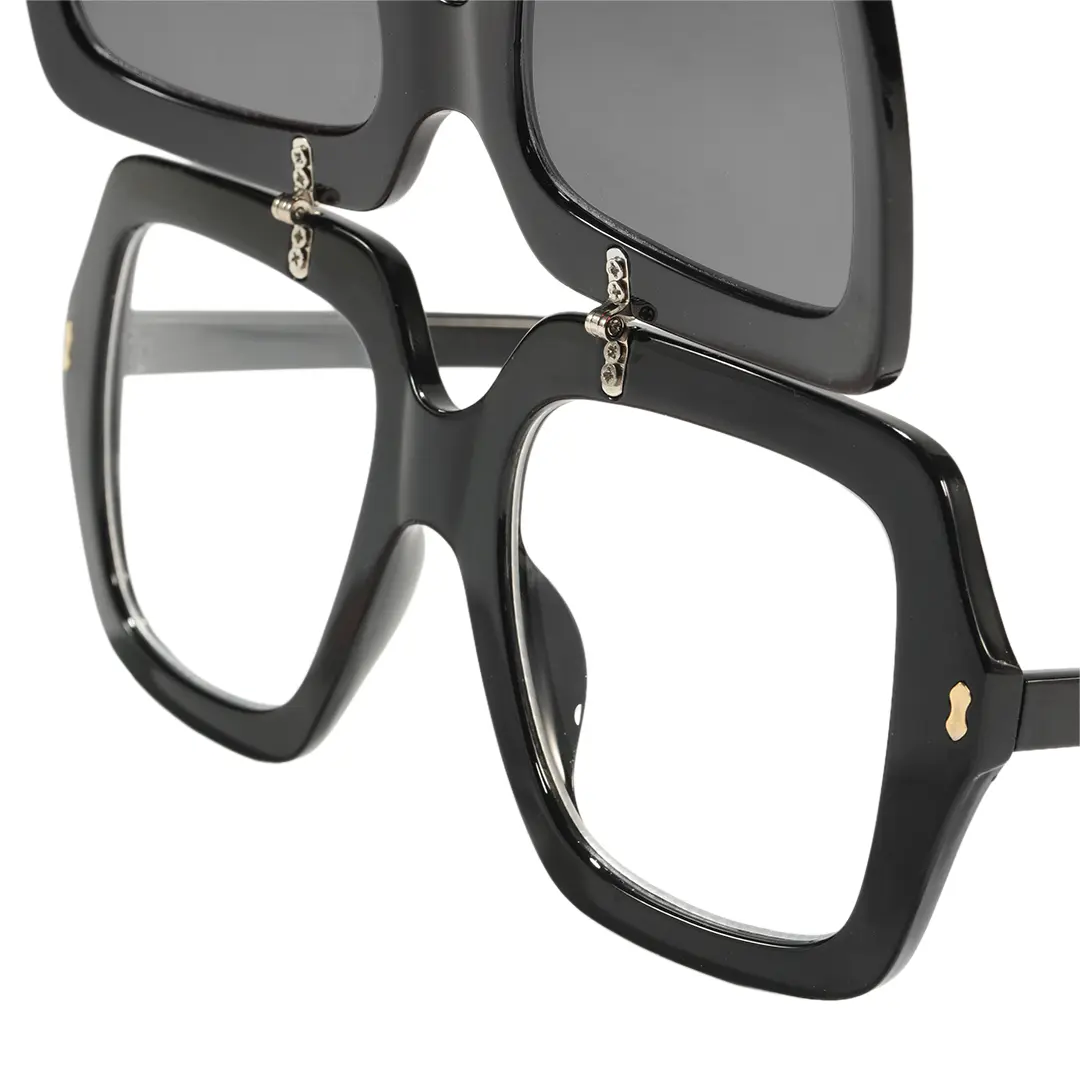 Frame detail view of Lucius vintage square pc flip-up sunglasses in open position SP0192603 in black