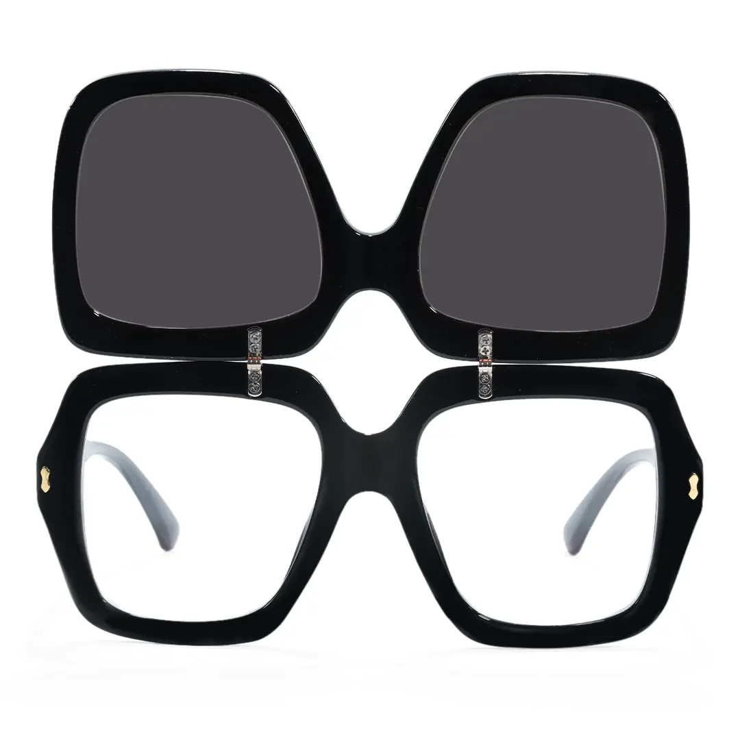 Front view of Lucius vintage square pc flip-up sunglasses in open position SP0192603 in black