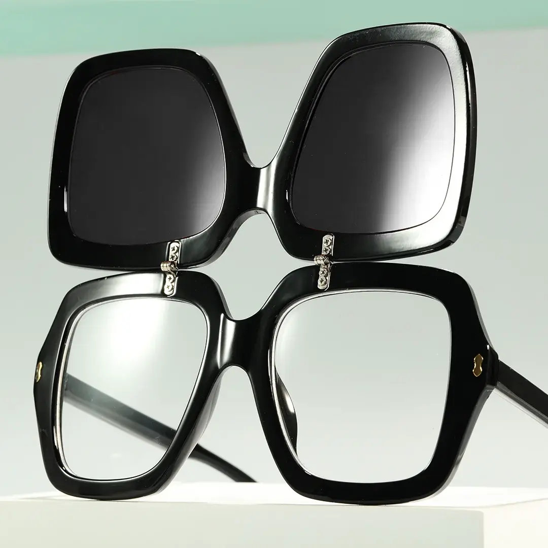 Scene view of Lucius vintage square pc flip-up sunglasses in open position SP0192603 in black