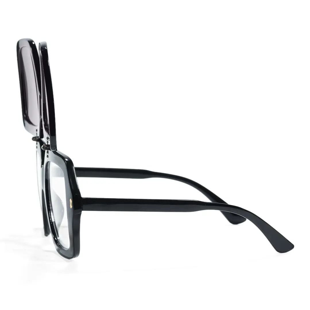 Side view of Lucius vintage square pc flip-up sunglasses in open position SP0192603 in black