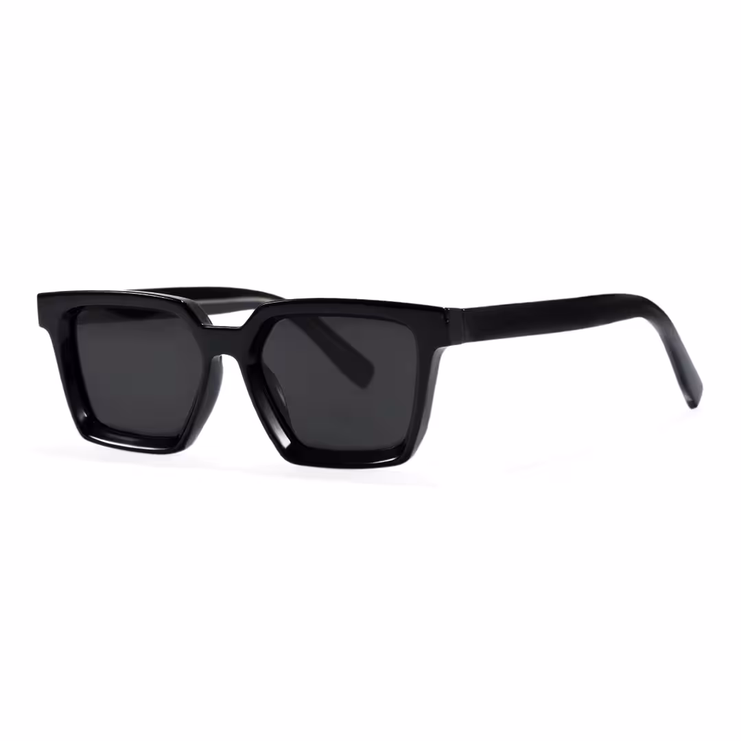 Angle view of Theron square pc sunglasses in black. SPU: SP0212603